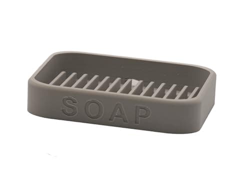 Image of Modern Soap Dish, Bathroom Sink Holder with Drainage, 10.5 x 7 x 2 cm (Light Grey)