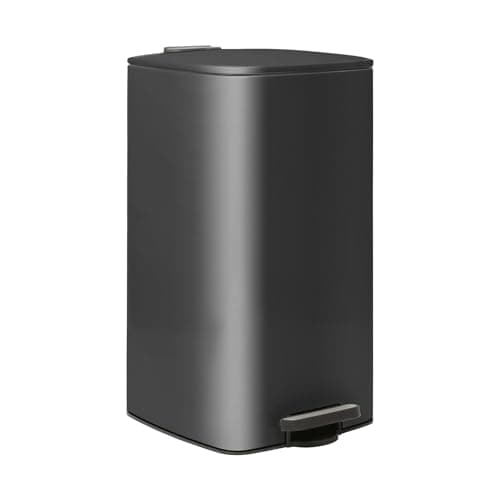 Image of Harbour Housewares 30L Square Pedal Bin – Black Stainless Steel Kitchen Trash Can with Soft-Close Lid, Hands-Free Foot Pedal, Removable Inner Bucket & Rubbish Recycling Bin