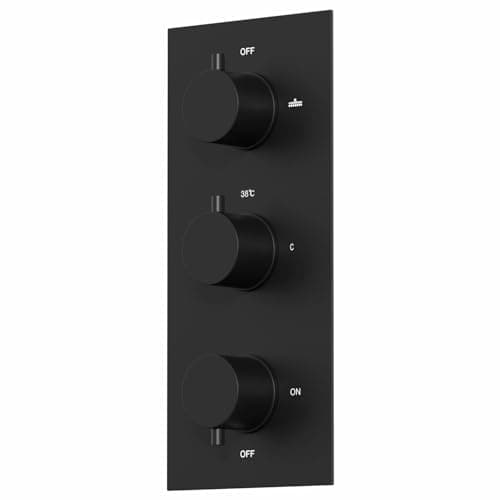 Image of Architeckt® Thermostatic Bathroom Shower Mixer Valve Concealed Triple Outlet Wall Mounted Round Controls Diverter Modern, Matt Black