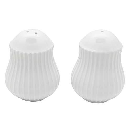Image of Carnaby Chelsea Porcelain Salt and Pepper Shaker Set, Ceramic Ridged White 5.5 X 5.5 X 6.5CM