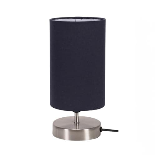 Image of ValueLights | Brushed Chrome Cylinder Touch Dimmer Table Lamp with Navy Blue Fabric Shade | Home Décor, Bedside & Desk Lamp | Includes Bulb