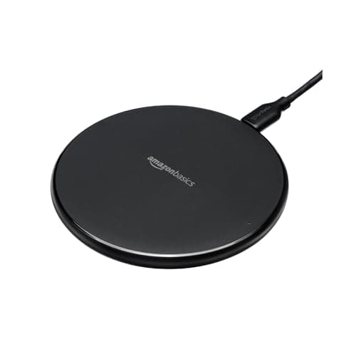 Image of Amazon Basics 15W Qi Certified Fast Wireless Charging Pad with USB Cable for iPhone 15/14/13/12/11/X, Samsung and LG, Case Compatible, Black