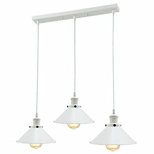 Image of LEDSone Industrial Vintage Retro 3 Head Ceiling Pendant, Cluster Light Fitting White Colour Cone Rectangle Lampshades E27 Holder