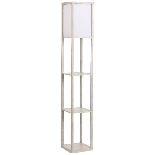 Image of HOMCOM 3-Tier Floor Lamp with Shelves and Storage, Modern Corner Standing Lamp with Lampshade, Reading Light with Foot Switch for Living Room, Bedroom, Home Office, Bulb not Included, Oak