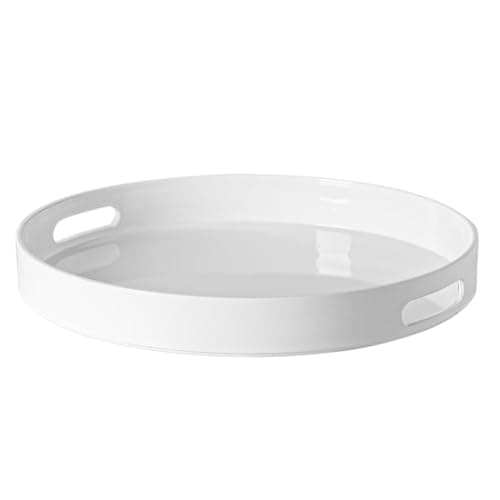 Image of Argon Tableware Metallic Re-Usable Round Serving Tray - Metallic Finish - 33cm - White