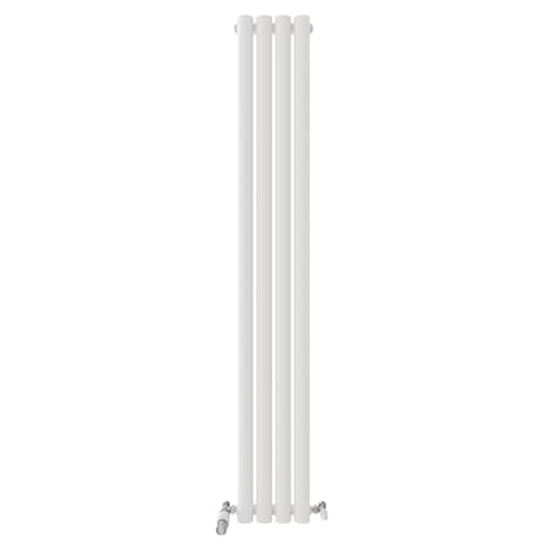 Image of iBathUK Strata Wall-Mounted Vertical Single Oval Panel Radiator, 4 Column Steel High Thermal Output Hydronic Central Heating, Designer Modern Radiator in Matt White, 1600 × 236mm