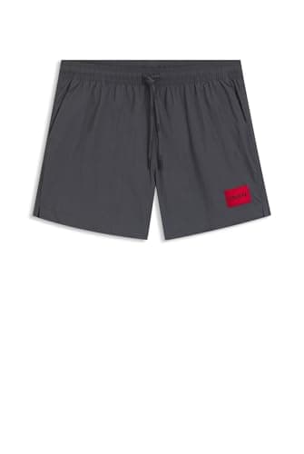 Image of HUGO Mens Dominica Quick-Drying Swim Shorts with red Logo Label