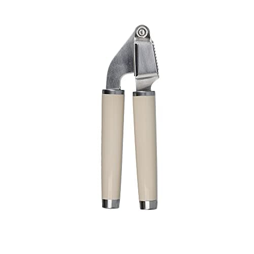 Image of KitchenAid Garlic Press Crusher, Strong Stainless Kitchen Utensil, Removable Basket, Almond Cream