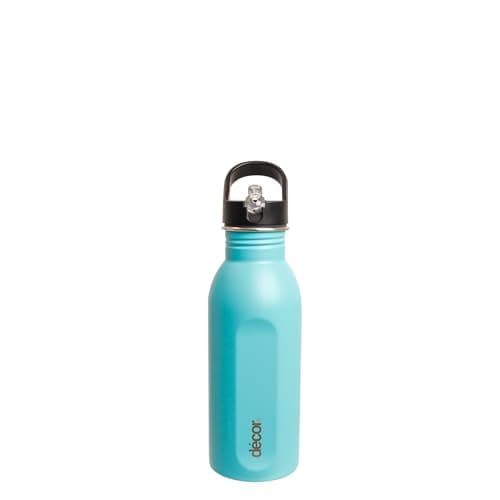 Image of Décor Snap n Seal 500ml Stainless Steel Water Bottle with Straw, BPA Free - Leakproof Metal Flask with Carry Handle for School, Travel, Work & Gym - Ideal Drinking Bottle for Kids & Adults - Aqua