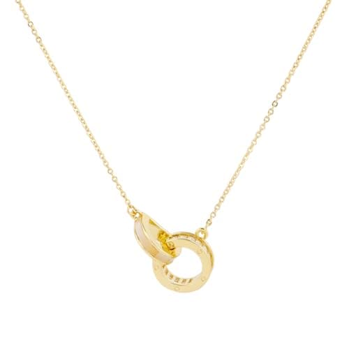 Image of MOTIBACK 14K Gold Plated Elegant Sterling Silver Double Ring Pendant Necklace for Women - Dainty Circle Chain Necklace