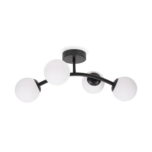 Image of ValueLights | Black 4 Way Ceiling Light with Opal White Frosted Glass Globe Shades for Living Room Hallway Bedroom | Ceiling Lights, Home Décor & Improvement Essential | Mains Wired