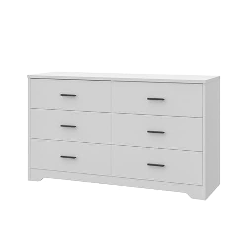 Image of Panana 6 Drawer Bedroom Chest of Drawers with Metal Handles Wooden Bedside Storage Cabinet Organizer Unit Dresser for Bedroom, Living Room, Hallway, Nursery (White, 6 Tier)