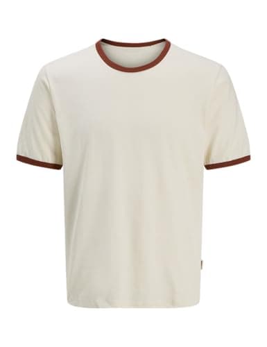 Image of JACK & JONES Men's Jorformentera Ringer Tee SS Crew Neck, Antique White, M