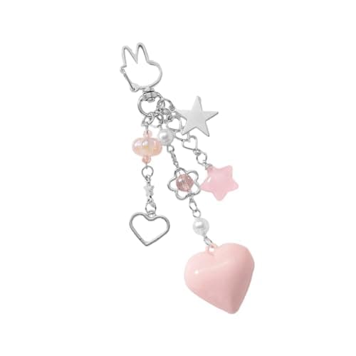 Image of ZBIianxer Romance Couple Keychain Set with Heart Bows and Star Designs Keyring for Bags Charm Gift Practical Resin Keyring Heart Keychain