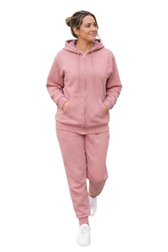 Image of True Face Women's Tracksuit Set Long Sleeve Zip Up Hoodie Sweatshirt with Joggers Pants Casual Ladies Two Piece Gym Training Outfit Pink L