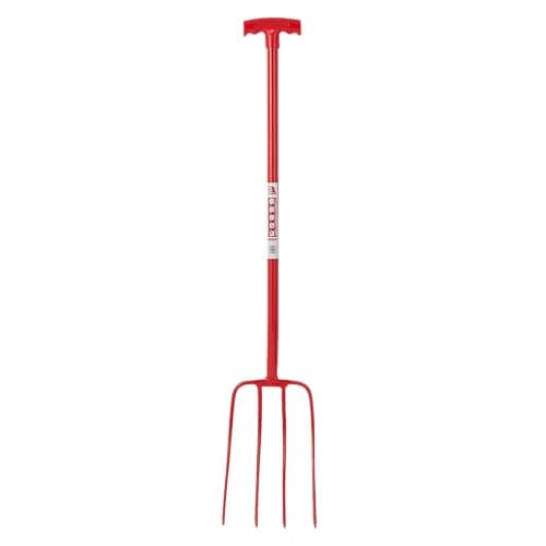 Image of Red Gorilla 4 Prong Manure Fork with T Handle Red Lightweight For Stable Bedding Mucking Out Metal Pitchfork for Hay and Garden Compost 114cm Long