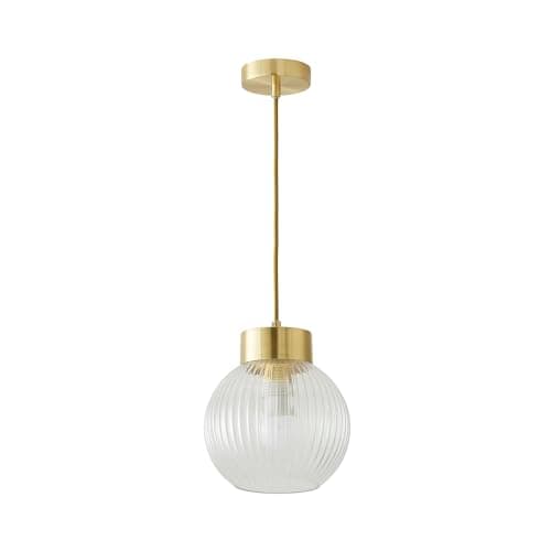 Image of ValueLights | Maddison Ribbed Glass Shade Brushed Gold Capped Ceiling Pendant Light and Bulb | Shades, Home Décor & Improvement Essential | Light Bulb Included | Includes Full Wired Fitting