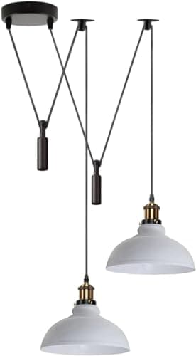 Image of DC VOLTAGE Retro 2 Head Spider Pendant Light White Metal Finish 29 cm Width Curvy Shape Shade Comes with 2 x 200 cm Adjustable Cables Perfect for Living Room Cafés Bar Offices