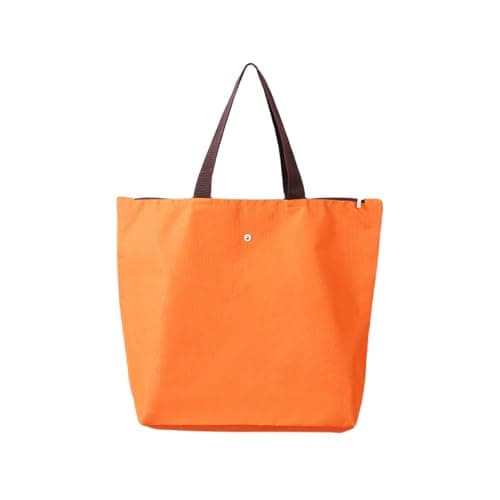 Image of INCAUCA Reusable Grocery Tote Bag Foldable, Large Shoulder Tote Bag for Women Work with Zipper, Oxford Cloth Waterproof Shopping Beach Handbag for Gym Travel Vacation Overnight, Orange