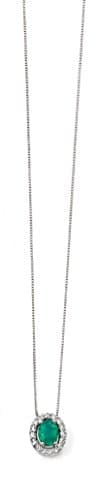 Image of Elements Gold 9ct White Gold Emerald and Diamond Pendant on a Chain of Length 46cm