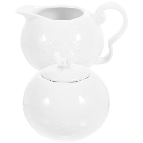 Image of SHINEOFI Ceramic Milk Can and Sugar Jar in White, Practical and Delicate Ceramic Creamer Set with Lid for Tea and Coffee Serving, Excellent Decoration for Home and Kitchen