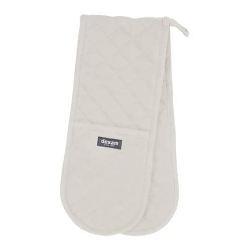 Image of Dexam Love Colour Double Oven Gauntlet, Stone, 100% Cotton, Quilted Diamond Pattern, Heat Resistant Kitchen Glove with Hanging Loop