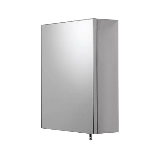 Image of Croydex Avon Single Door Stainless Steel Bathroom Mirror Cabinet - Bathroom Wall Cabinet with One Fixed Shelf, Chrome Pin Handles for No Finger Marks and Comes Fully Assembled (30x40x12cm)