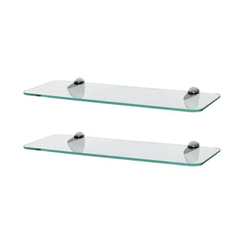 Image of Harbour Housewares Rounded Floating Glass Bathroom Shelves - 40cm - Clear/Chrome - 2x Wall-Mounted Kitchen Bedroom Shower Room Décor Caddy Towel Storage Organiser Shelving Rack with Brackets