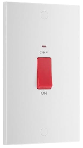 Image of BG Electrical Large Cooker Control Switch Unit with LED Power Indicator, Double Plate, Double Pole, Square Edge, Nexus 900 Series, White Moulded, 45A, 972