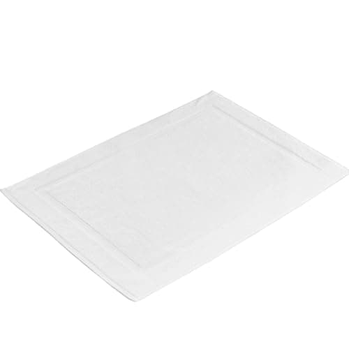 Image of Vision Linens 100% Cotton White Bath Mat with Elegant Picture Frame Border Design, Hotel Quality, Luxurious, Stylish, Soft & Absorbent, Machine Washable, 650gsm, 50 x 75cm