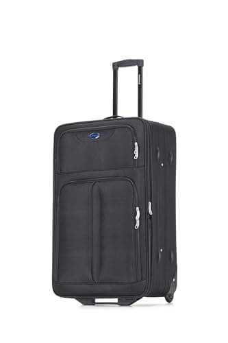 Image of Aerostar Large 29” Lightweight Softshell Expandable Suitcase, Check in Luggage 2 Corner Wheels with Integrated Combination Lock (Black, 100 litres)