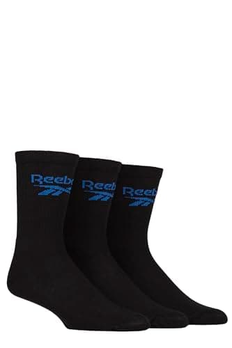 Image of Reebok Unisex 'Foundation' Crew Socks - Mens & Ladies, Cotton, Cushioned, Ribbed, Plain with Logo, 3 Pair Multipack UK Size Range 2.5-12.5 Black 8.5-10 UK