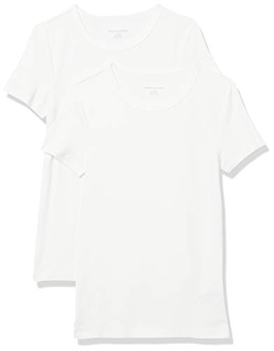 Image of Amazon Essentials Women's Slim-Fit Short-Sleeve Crewneck T-Shirt, Pack of 2, White, M