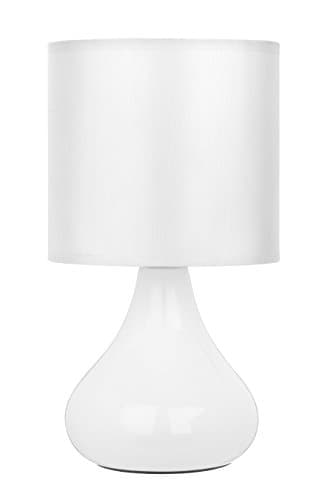 Image of Premier Housewares E14 Small Edison Screw Bulbus Ceramic Table Lamp with Fabric Shade, 40W - White,H26 x W14 x D14cm