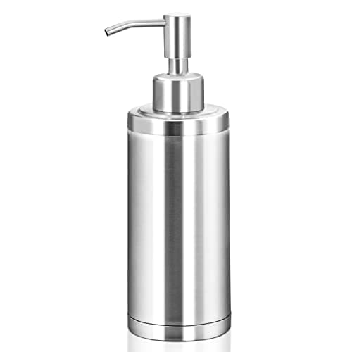 Image of Tiilan Countertop Hand Soap Dispenser, Washing up Liquid Pump Bottle for Bathroom & Kitchen, Stainless Steel Free Standing 300ml - Silver
