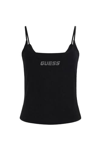 Image of GUESS Tank top with rhinestone logo cotton jeans., Black, XL