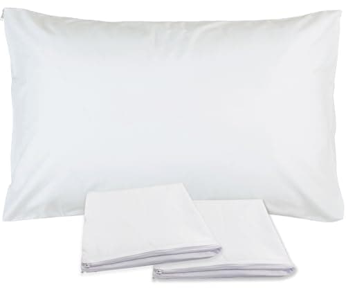 Image of Sirenpho Pack of 2 Pillow Protector Zippered Covers 50x75cm, Anti Dust Mite, Anti-Allergy Hotel Quality Plain Pillow Case, Pillow not Included