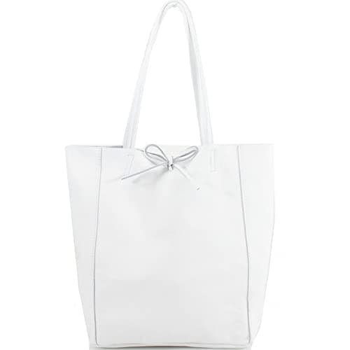 Image of AN Direct Ladies Handbags Soft Italian Real Leather Shopper Tote Bags Women Girls College Shoulder Handbags for Women (White)
