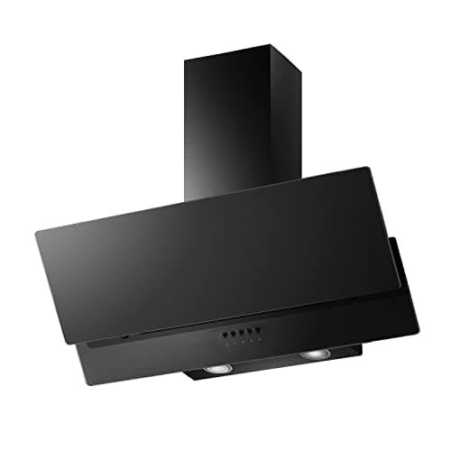 Image of electriQ 90cm Angled Chimney Cooker Hood - Black Glass