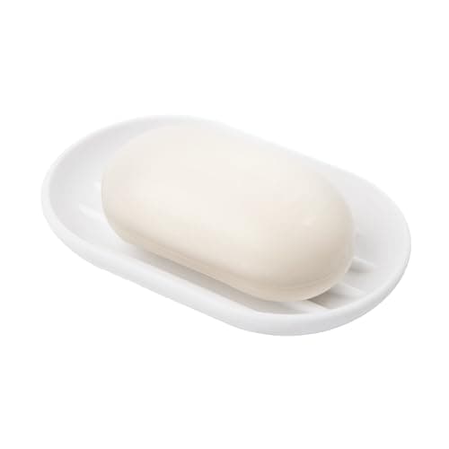 Image of Umbra Touch Soap Dish For Bathroom - Modern Oval Shape For Sink - Durable and Easy To Clean, White