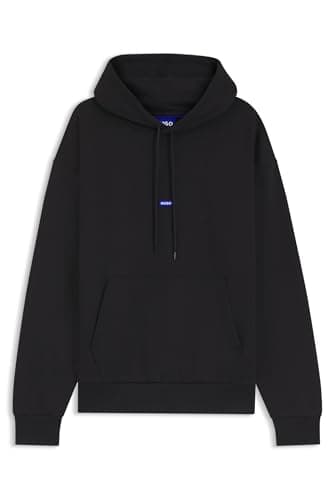 Image of HUGO Mens Nalonso Cotton-terry hoodie with logo badge Black