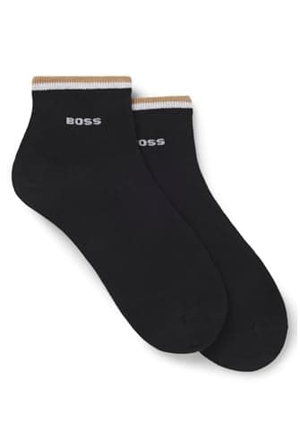 Image of BOSS Mens 2P SH Stripe CC Two-pack of short socks with signature-stripe cuffs