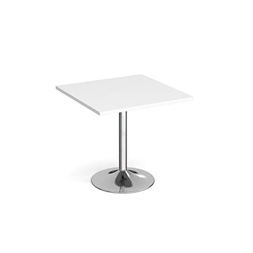 Image of Mr Office Genoa square dining table with chrome trumpet base 800mm, White