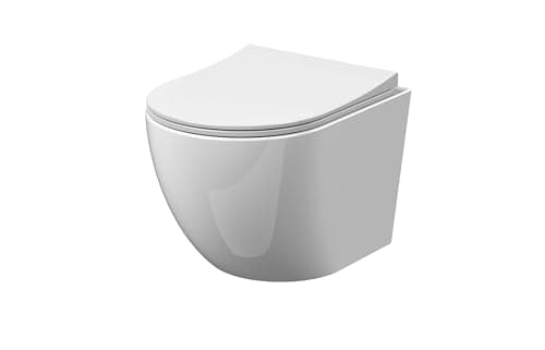 Image of nuie NCG340 Freya | Modern Bathroom Wall Hung Round Rimless Toilet Pan and Soft Close Sandwich Seat Included, 360mm, White