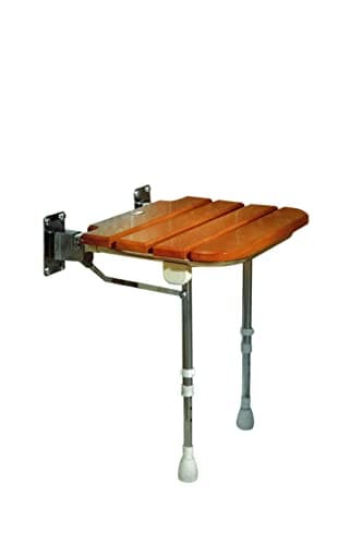 Image of AKW Wooden Slatted Folding Shower Bath Seat Sturdy Chair for Elderly Adults with Strong Adjustable Support Legs