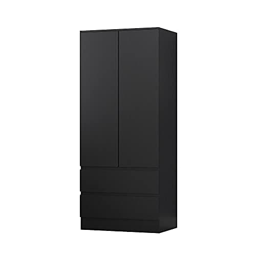 Image of FWStyle Matt Black 2 Door 2 Drawer Combination Wardrobe Bedroom Nursery Storage