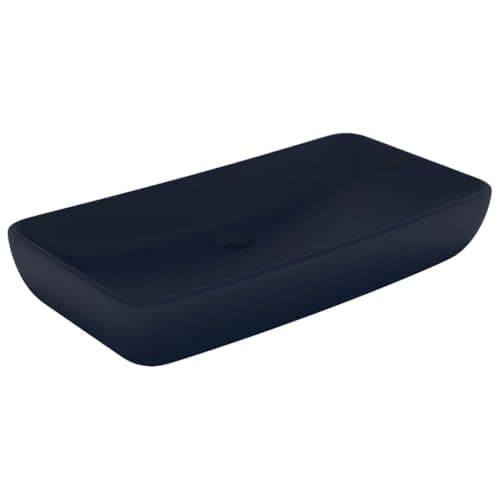 Image of vidaXL Luxury Rectangular Ceramic Basin in Matt Dark Blue - Stylish Above Counter Bathroom Sink, Easy to Clean, Ideal for Home & Workplace