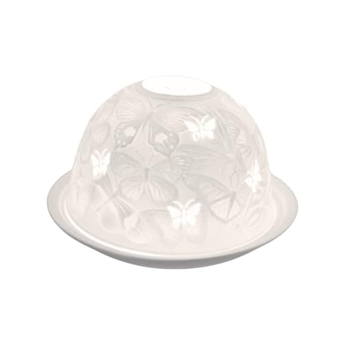 Image of Nordic Lights Butterfly Porcelain Tealight Holder Dome | Candle Holder Projecting 3D Image Use With Scented Candle, LED Light | Living Room Decor Lights | Shade & Plate Set with Gift Box