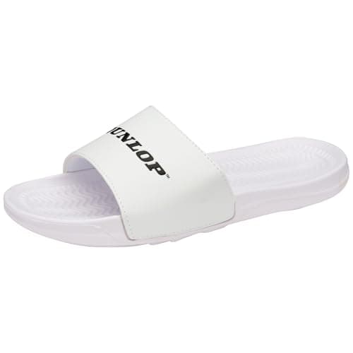 Image of Men's Sliders Sandals – Lightweight Summer Slip-On Beach Shoes – Comfortable Flat Pool Slipper for Shower Gym Holiday Casual Wear – Black Camo Sports Mules- (White Dunlop UK12)