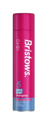 Image of Bristow's Ultra Hold Hairspray Pack of 6, up to 24 hours hold, tames flyaways, non sticky, Vegan, protects against humidity, 400ml